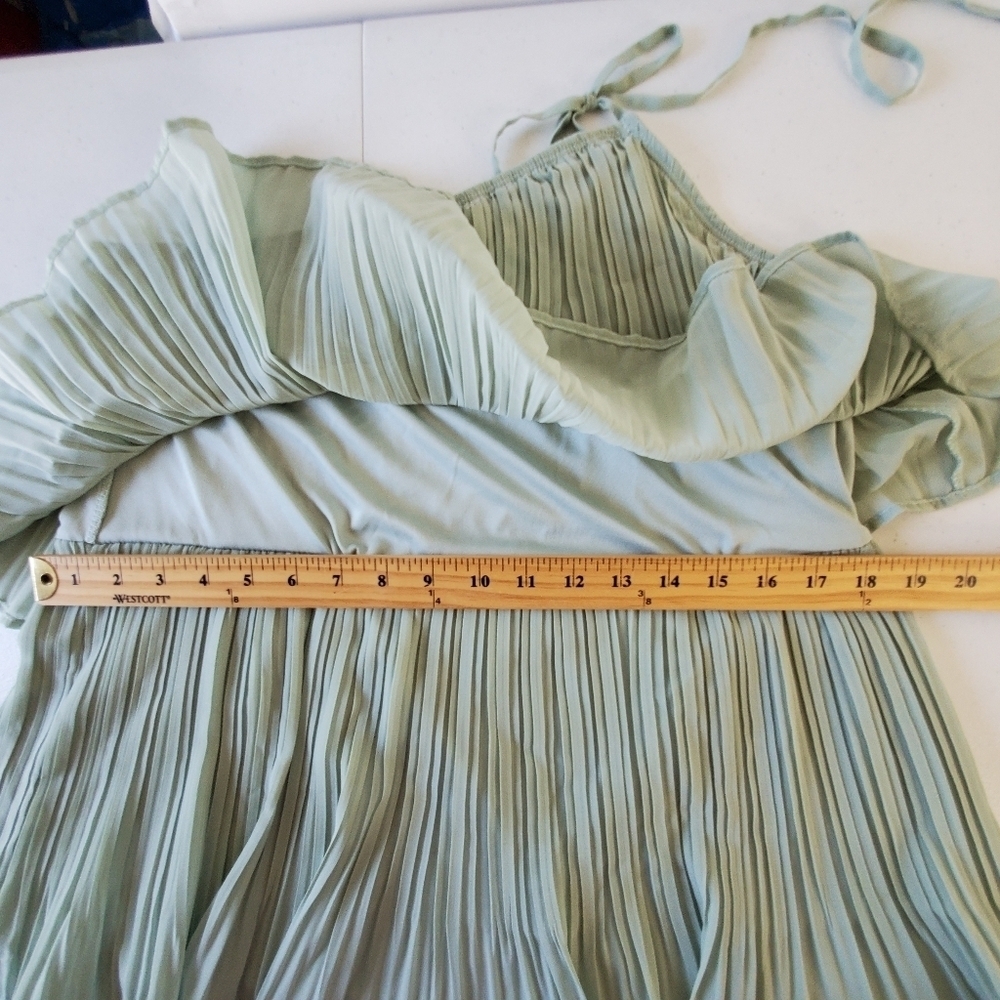 Lulus Blowing Kisses Pleated One Shoulder Mini Dress XL Tiered Sage Green NEW - Picture 7 of 12
